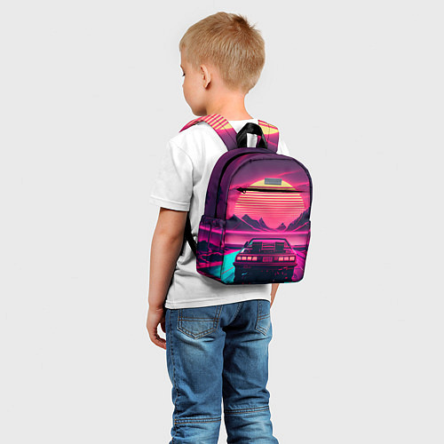 Детский рюкзак Синтвейв закат и автомобиль / 3D-принт – фото 5