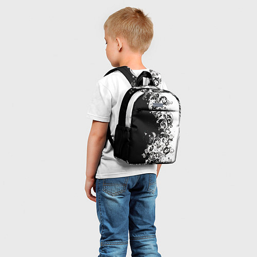 Детский рюкзак Черно-белые цветы и колибри / 3D-принт – фото 5