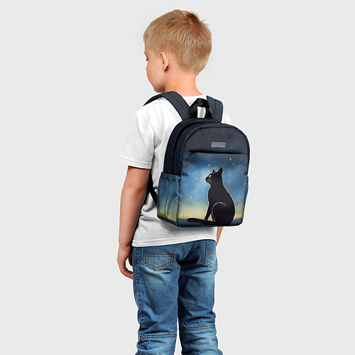 Детский рюкзак Черный кот и звезды - акварель / 3D-принт – фото 5
