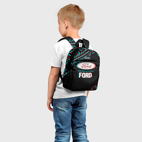 Детский рюкзак Значок Ford в стиле glitch на темном фоне / 3D-принт – фото 5