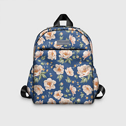 Детский рюкзак Розовые пионы на синем фоне, цвет: 3D-принт