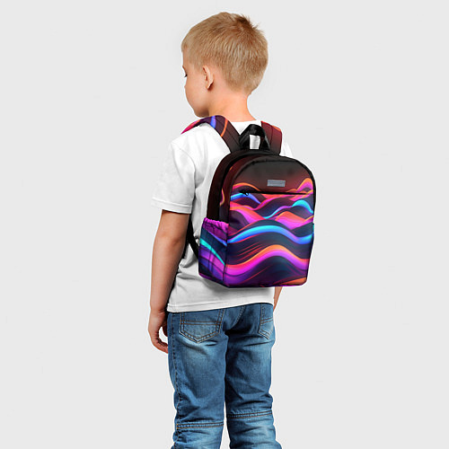 Детский рюкзак Неоновые фиолетовые волны / 3D-принт – фото 5