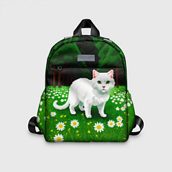 Детский рюкзак Белый кот на лугу пиксель арт, цвет: 3D-принт