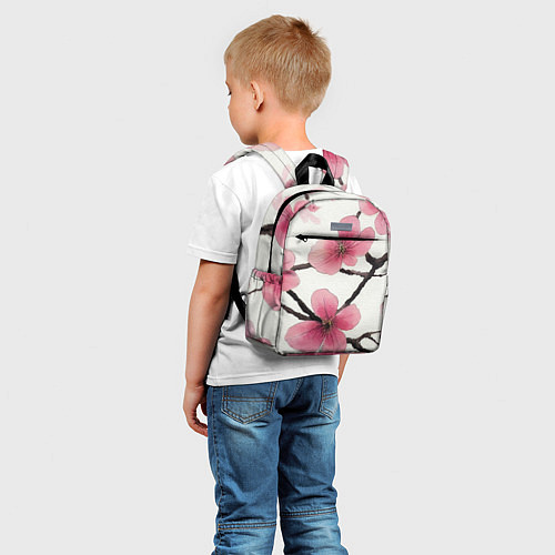 Детский рюкзак Цветы и ветви японской сакуры - текстура холста / 3D-принт – фото 5