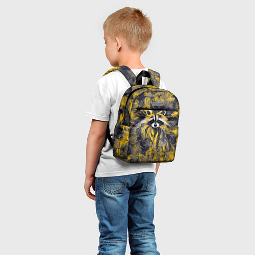 Детский рюкзак Абстрактный желтый енот в стиле арт / 3D-принт – фото 5