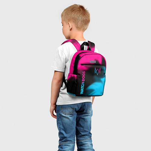 Детский рюкзак Watch Dogs - neon gradient: надпись, символ / 3D-принт – фото 5