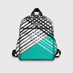 Детский рюкзак Черно-белые переплетенные полосы на бирюзовом фоне, цвет: 3D-принт