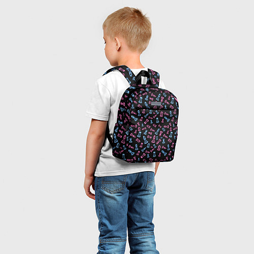 Детский рюкзак Неоновые розовые и голубые шахматные фигуры на чер / 3D-принт – фото 5