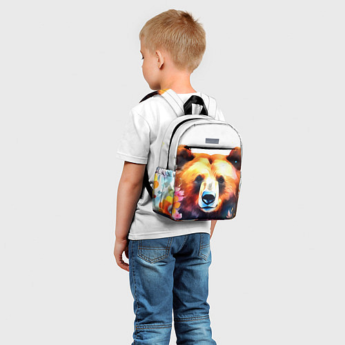 Детский рюкзак Морда медведя гризли с цветами акварелью / 3D-принт – фото 5