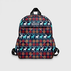 Детский рюкзак Новогодние олени и снежинки узор, цвет: 3D-принт
