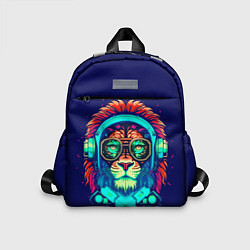 Детский рюкзак Лев в наушниках киберпанк синий, цвет: 3D-принт