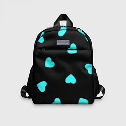 Детский рюкзак С голубыми сердечками на черном, цвет: 3D-принт