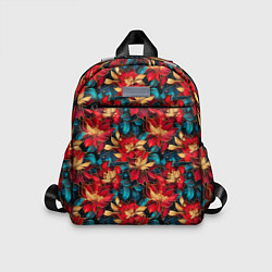 Детский рюкзак Красные цветы с синими листьями узор
