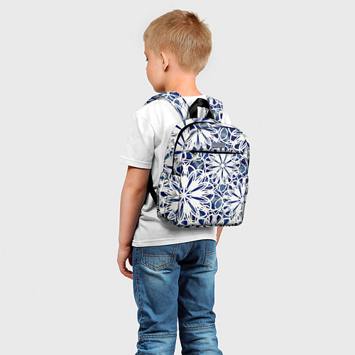 Детский рюкзак Стилизованные цветы абстракция синее-белый / 3D-принт – фото 5