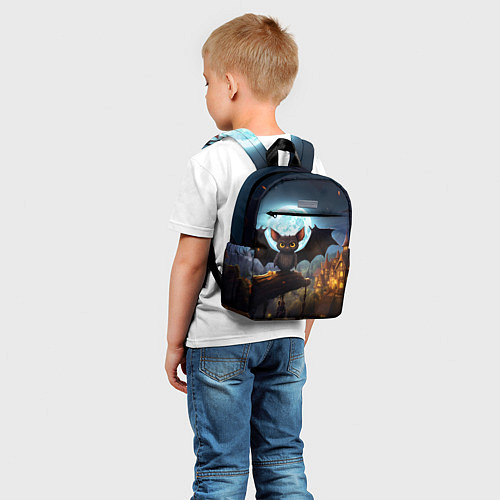 Детский рюкзак Летучая мышка на фоне луны и замка / 3D-принт – фото 5