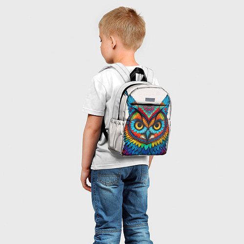 Детский рюкзак Сова желтоглазая с разноцветными перьями / 3D-принт – фото 5