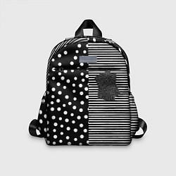 Детский рюкзак Мелкая полоска и белый горошек на чёрном, цвет: 3D-принт