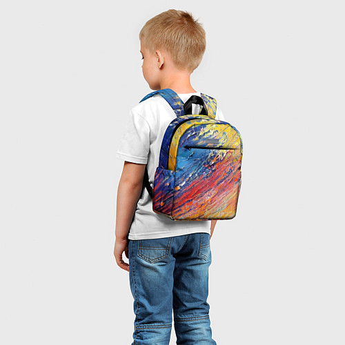 Детский рюкзак Смешение масляных красок синий жёлтый красный живо / 3D-принт – фото 5