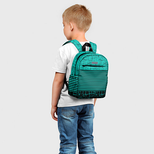 Детский рюкзак Темно бирюзовый полосатый узор / 3D-принт – фото 5