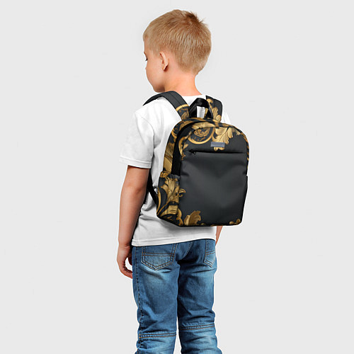 Детский рюкзак Золотистые узоры на черном / 3D-принт – фото 5