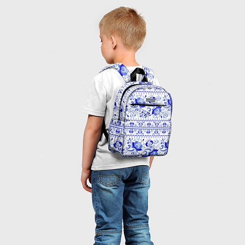 Детский рюкзак Новогодняя гжельская роспись цветами / 3D-принт – фото 5