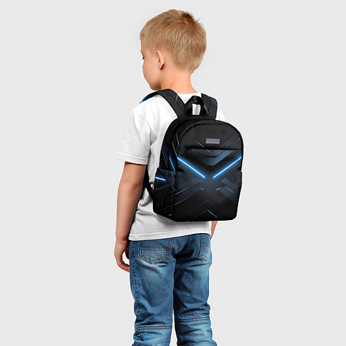 Детский рюкзак Синяя неоновая полоса на черном фоне / 3D-принт – фото 5