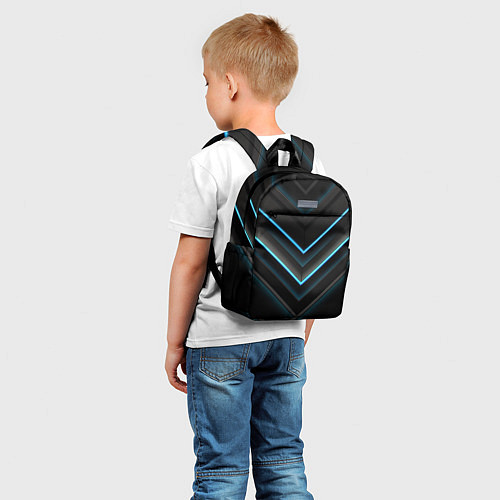 Детский рюкзак Голубые геометрические неоновые полосы / 3D-принт – фото 5