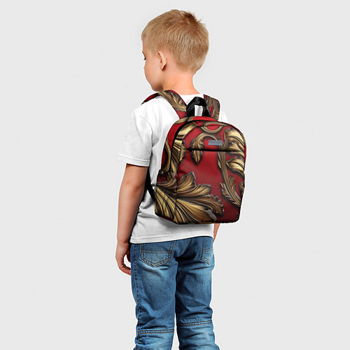 Детский рюкзак Золотые объемные листья на красном фоне / 3D-принт – фото 5