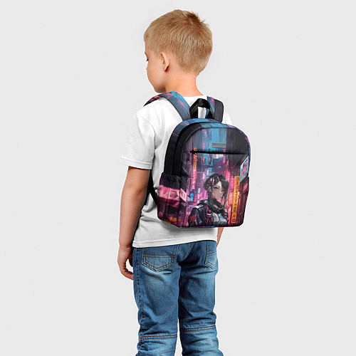 Детский рюкзак Девушка на фоне киберпанка / 3D-принт – фото 5