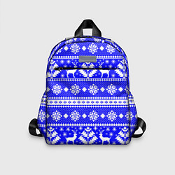 Детский рюкзак Новый год ели и олени на синем фоне, цвет: 3D-принт