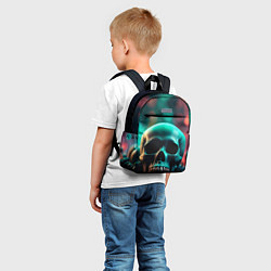 Детский рюкзак Бирюзовый череп среди стеклянных шаров и боке, цвет: 3D-принт — фото 2