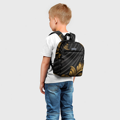 Детский рюкзак Лепнина золотые узоры на черной ткани / 3D-принт – фото 5