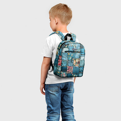 Детский рюкзак Джинсовые лоскуты с цветочками / 3D-принт – фото 5