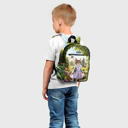 Детский рюкзак Кошка в летнем платье в саду / 3D-принт – фото 5