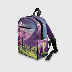 Детский рюкзак Геометрический зеленый пейзаж и фиолетовые горы, цвет: 3D-принт — фото 2