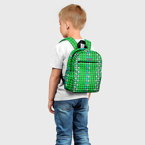 Детский рюкзак Зелёные плитки и чёрная обводка / 3D-принт – фото 5