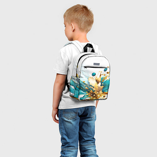 Детский рюкзак Бирюзово голубая абстракция, брызги краски на бело / 3D-принт – фото 5