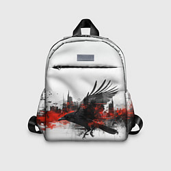 Детский рюкзак Силуэт черного ворона и города, цвет: 3D-принт