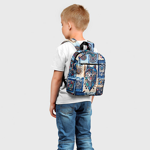 Детский рюкзак Волк на джинсах пэчворк / 3D-принт – фото 5