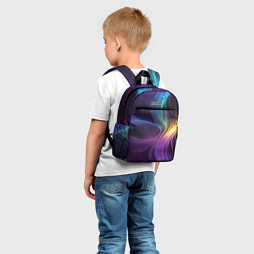 Детский рюкзак Радужные неоновые волны и разводы на черном фоне / 3D-принт – фото 5
