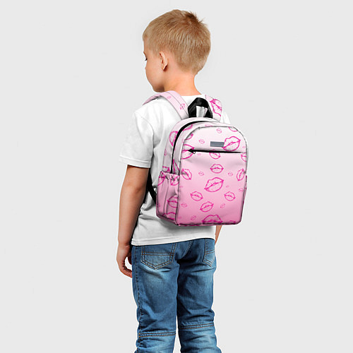 Детский рюкзак Паттерн малиновые губы на розовом градиент - lips / 3D-принт – фото 5