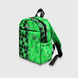 Детский рюкзак Техно-киберпанк шестиугольники зелёный и чёрный с, цвет: 3D-принт — фото 2
