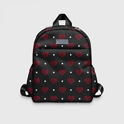 Детский рюкзак Красные сердечки и белые точки на черном, цвет: 3D-принт