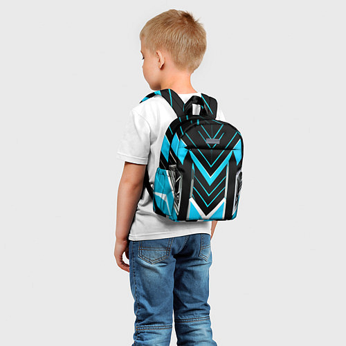 Детский рюкзак Серо-голубые полосы на чёрном фоне / 3D-принт – фото 5