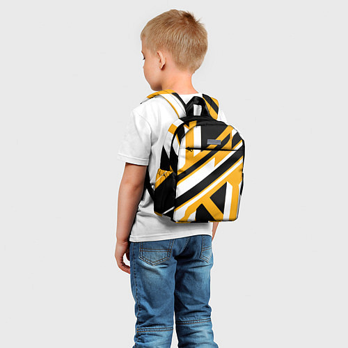 Детский рюкзак Чёрно-белые полосы и фигуры на жёлтом фоне / 3D-принт – фото 5