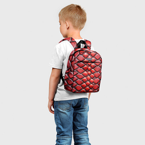 Детский рюкзак Змеиная объемная текстурная красная кожа / 3D-принт – фото 5