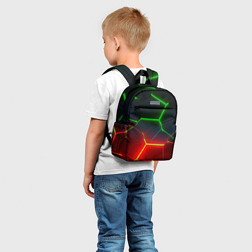 Детский рюкзак Зеленые и красные неоновые плиты в разломе / 3D-принт – фото 5