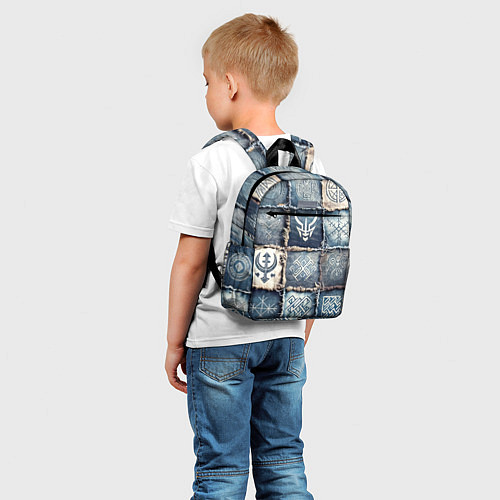 Детский рюкзак Руны викингов на пэчворк джинсах / 3D-принт – фото 5