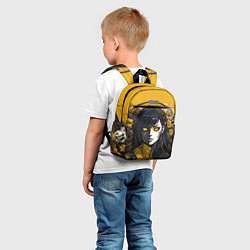 Детский рюкзак Девушка в стиле аниме в куртке на жёлтом фоне, цвет: 3D-принт — фото 2