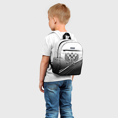 Детский рюкзак Герб России градиент в полосами серый / 3D-принт – фото 5